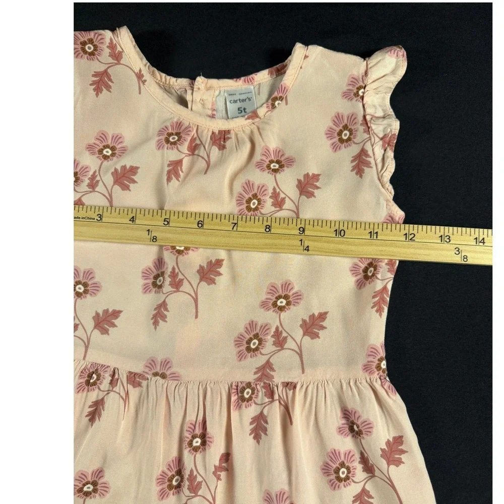 Carters Toddler Girls 5T Peach Floral Tiered Flutter‎ Sleeve Dress Cottagecore